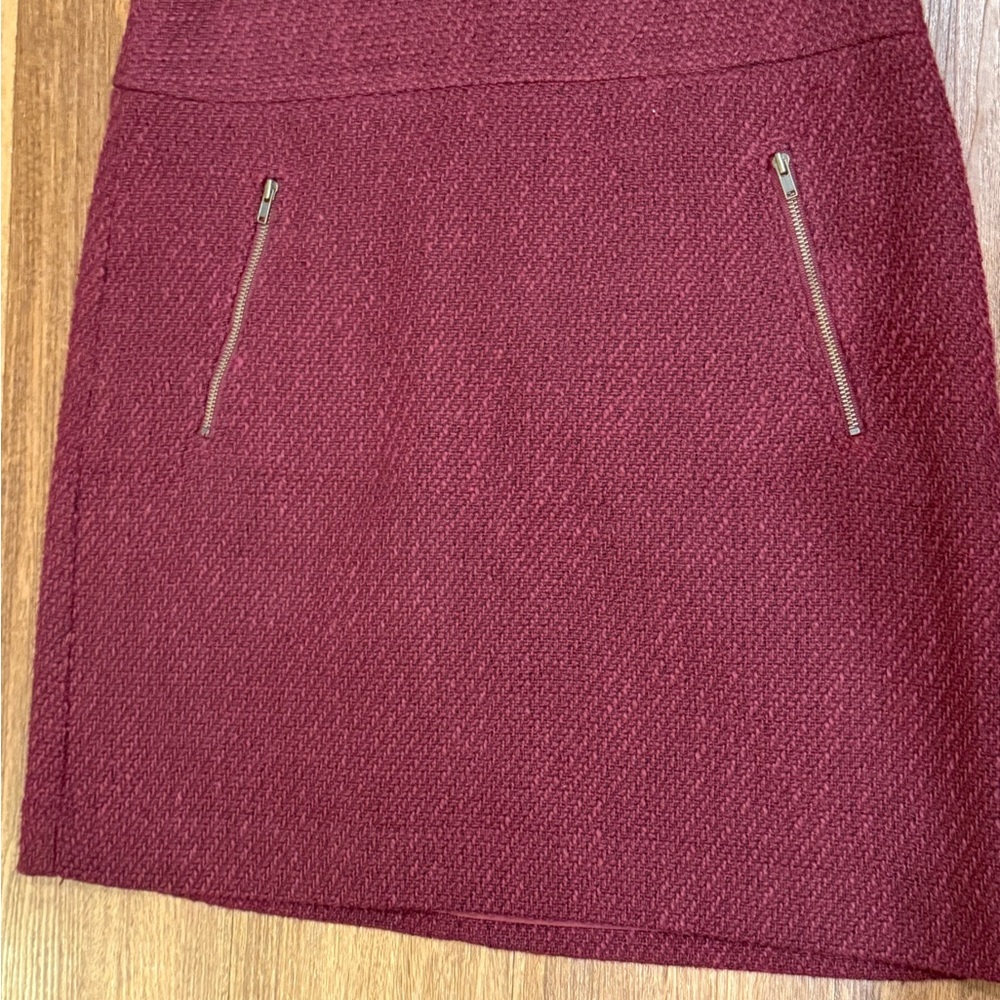LOFT Burgundy Mini Skirt with Zipper Accents
